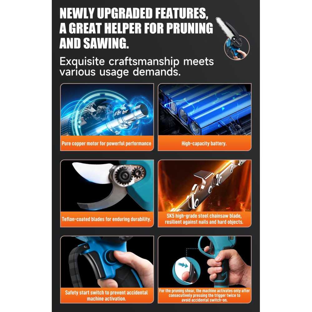 3-in-1 Electric Pruner Kit with Cordless Chainsaw and Pruning Shears | TekChoice Electronics