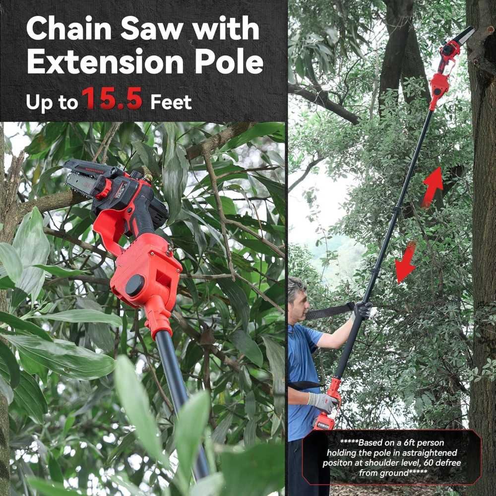 2-in-1 Cordless Pole Saw & Mini Chainsaw with Auto Oiling and Tool-Free Chain Tension | TekChoice Electronics