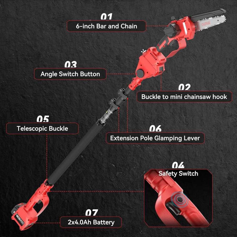 2-in-1 Cordless Pole Saw & Mini Chainsaw with Auto Oiling and Tool-Free Chain Tension | TekChoice Electronics