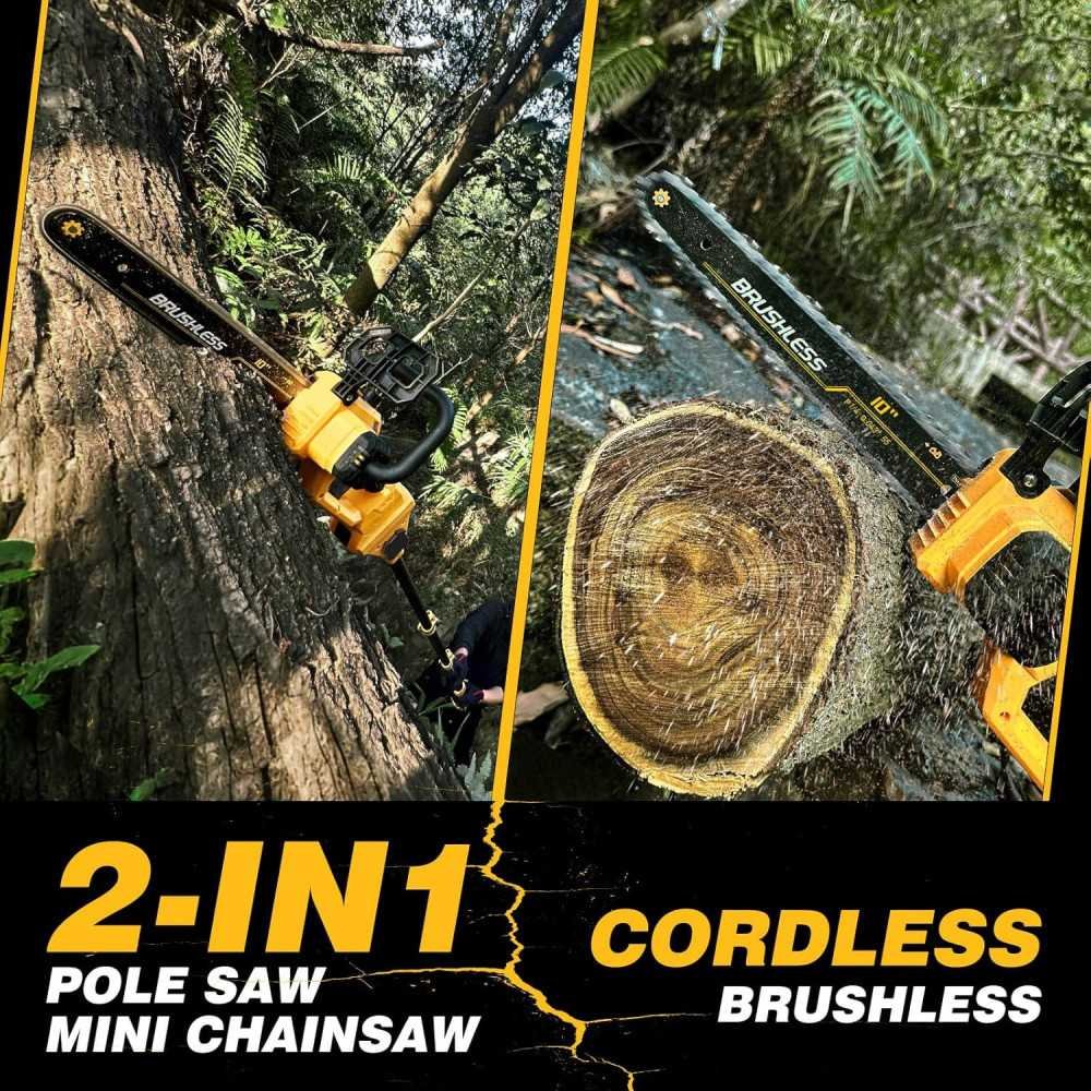 2-in-1 Cordless Pole Saw and Chainsaw Combo with Battery Compatible, Auto Oiling Feature and Max 15ft Reach | TekChoice Electronics