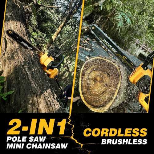 2-in-1 Cordless Pole Saw and Chainsaw Combo with Battery Compatible, Auto Oiling Feature and Max 15ft Reach | TekChoice Electronics