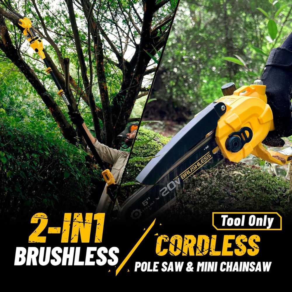 Cordless 2-IN-1 Pole Saw and Chainsaw with DeWALT 20V MAX Compatibility | TekChoice Electronics