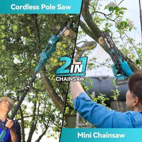 2-in-1 Cordless Pole Saw & Mini Chainsaw Combo with Double Batteries | TekChoice Electronics