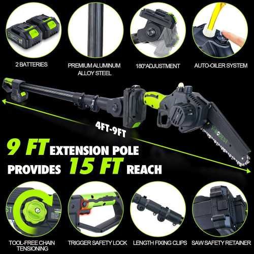 Lightweight 2-in-1 Cordless Pole Saw with Long Reach and Brushless Power | TekChoice Electronics