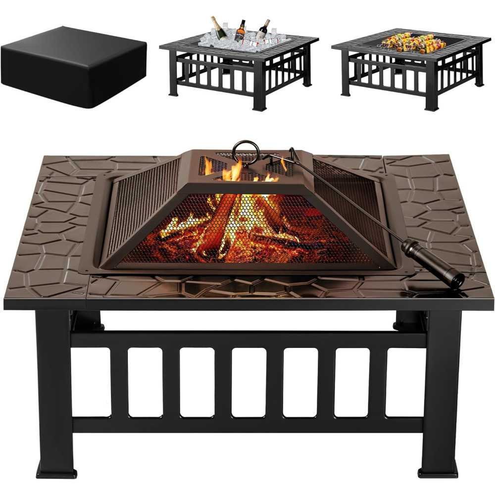 32-Inch Metal Fire Pit Table with Waterproof Cover | TekChoice Electronics 32-Inch Metal Fire Pit Table with Waterproof Cover | TekChoice Electronics