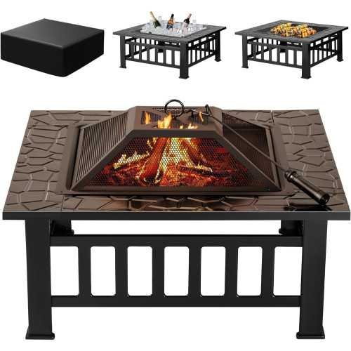 32-Inch Metal Fire Pit Table with Waterproof Cover | TekChoice Electronics