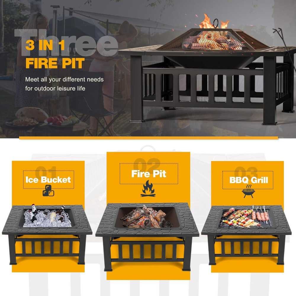 32-Inch Metal Fire Pit Table with Waterproof Cover | TekChoice Electronics