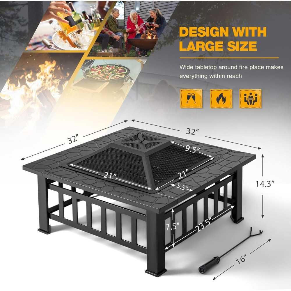 32-Inch Metal Fire Pit Table with Waterproof Cover | TekChoice Electronics