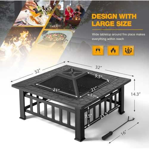 32-Inch Metal Fire Pit Table with Waterproof Cover | TekChoice Electronics