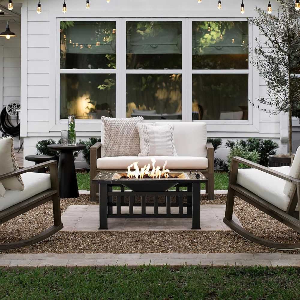 32-Inch Metal Fire Pit Table with Waterproof Cover | TekChoice Electronics