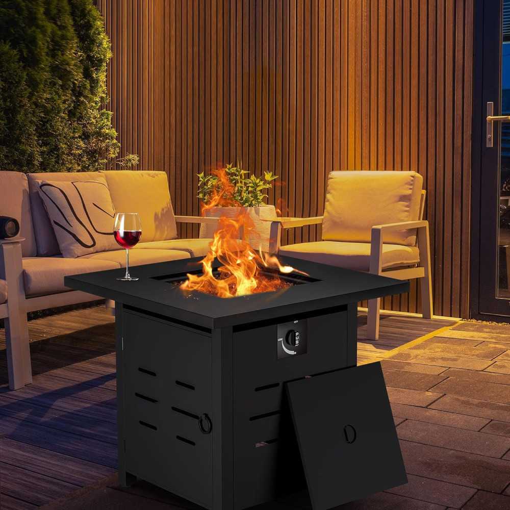 Propane Fire Pit Table with Lid, Lava Rock, and Waterproof Cover | TekChoice Electronics