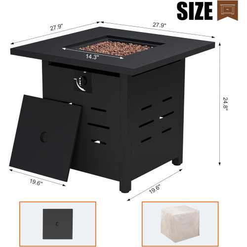 Propane Fire Pit Table with Lid, Lava Rock, and Waterproof Cover | TekChoice Electronics