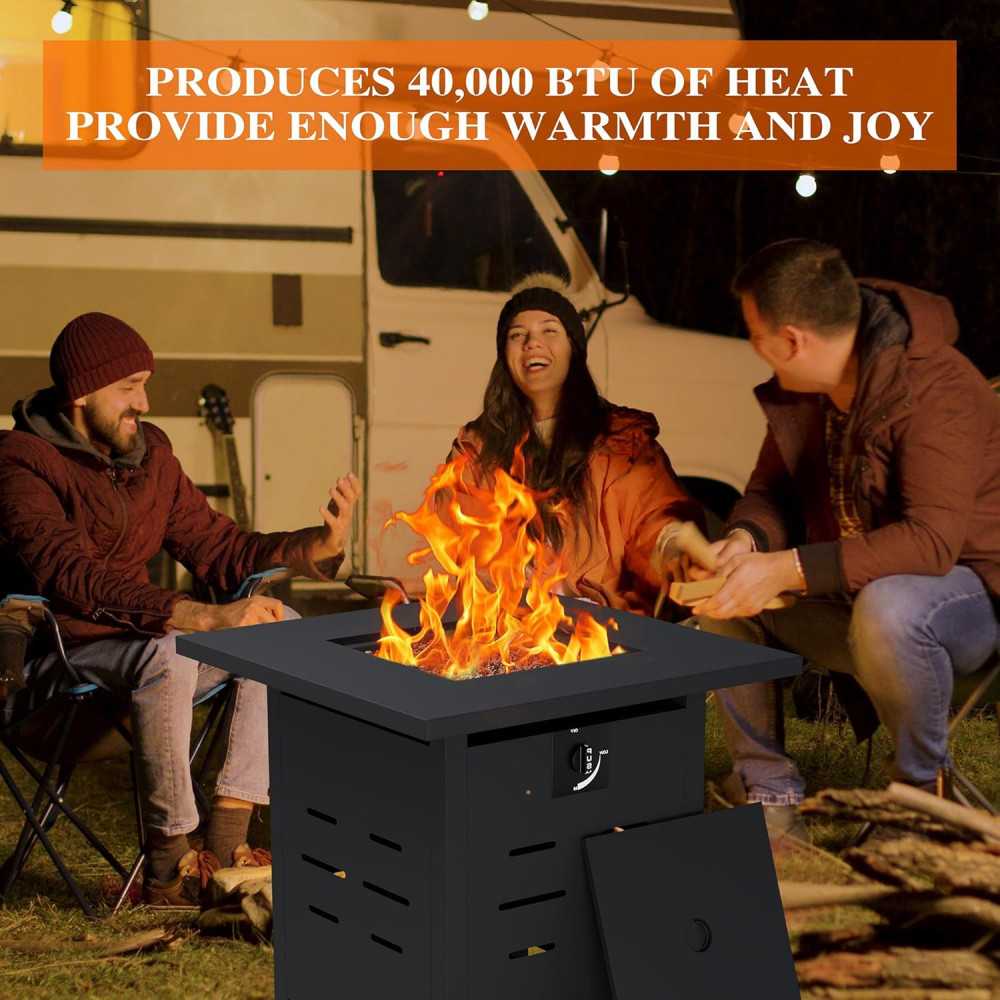 Propane Fire Pit Table with Lid, Lava Rock, and Waterproof Cover | TekChoice Electronics
