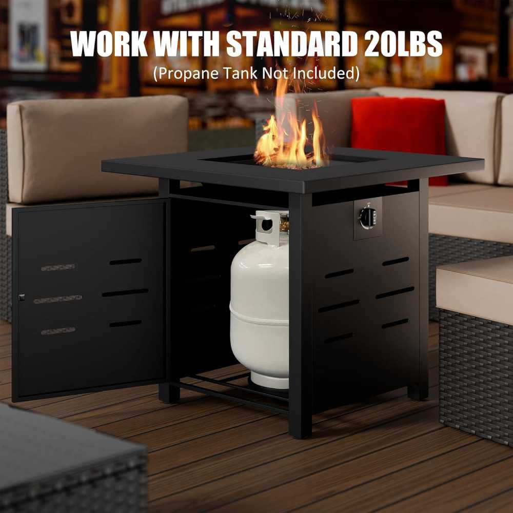 Propane Fire Pit Table with Lid, Lava Rock, and Waterproof Cover | TekChoice Electronics