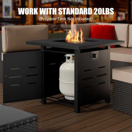 Propane Fire Pit Table with Lid, Lava Rock, and Waterproof Cover | TekChoice Electronics