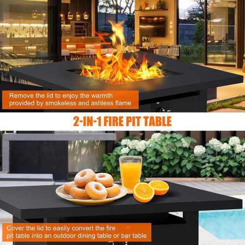 Propane Fire Pit Table with Lid, Lava Rock, and Waterproof Cover | TekChoice Electronics