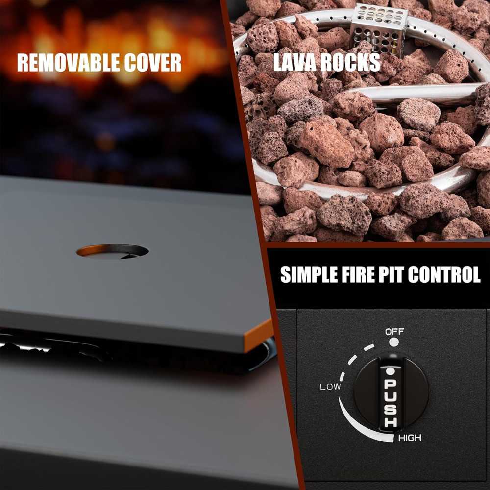 Propane Fire Pit Table with Lid, Lava Rock, and Waterproof Cover | TekChoice Electronics