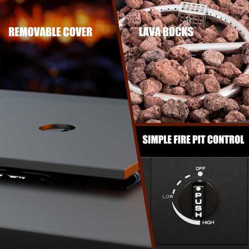 Propane Fire Pit Table with Lid, Lava Rock, and Waterproof Cover | TekChoice Electronics