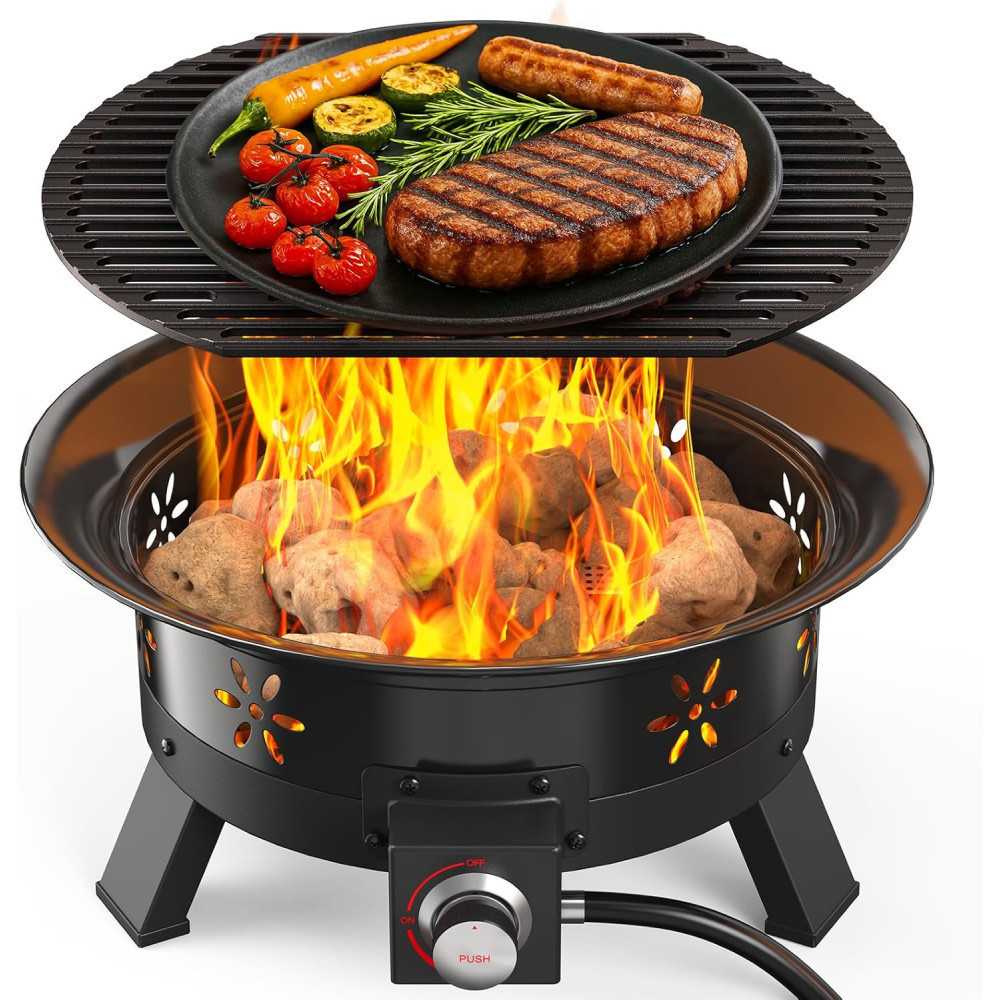 19-inch Propane Fire Pit with Grill, 58,000 BTU Power, and Portable Design | TekChoice Electronics 19-inch Propane Fire Pit with Grill, 58,000 BTU Power, and Portable Design | TekChoice Electronics