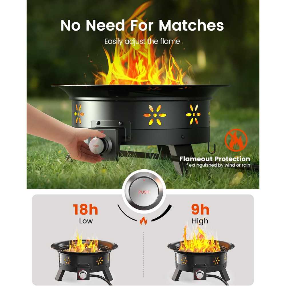 19-inch Propane Fire Pit with Grill, 58,000 BTU Power, and Portable Design | TekChoice Electronics