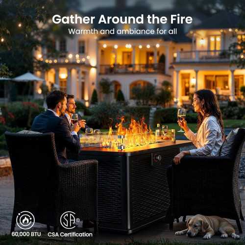 43-Inch Rectangular Propane Fire Pit with 60,000 BTU Output and Premium Features | TekChoice Electronics