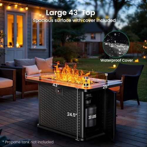 43-Inch Rectangular Propane Fire Pit with 60,000 BTU Output and Premium Features | TekChoice Electronics