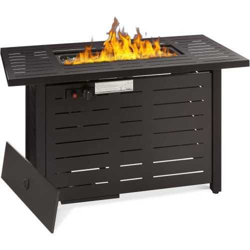50,000 BTU Fire Pit Table in Dark Brown Steel, Complete with Auto Ignition and Hideaway Tank Storage | TekChoice Electronics