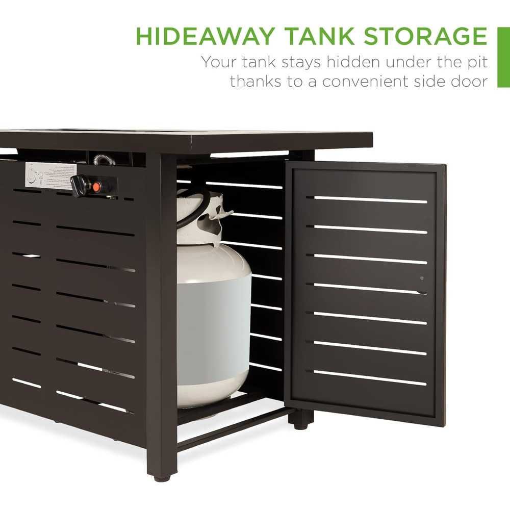 50,000 BTU Fire Pit Table in Dark Brown Steel, Complete with Auto Ignition and Hideaway Tank Storage | TekChoice Electronics