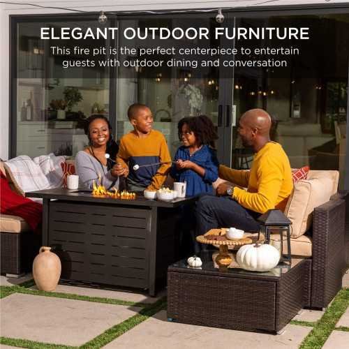 50,000 BTU Fire Pit Table in Dark Brown Steel, Complete with Auto Ignition and Hideaway Tank Storage | TekChoice Electronics