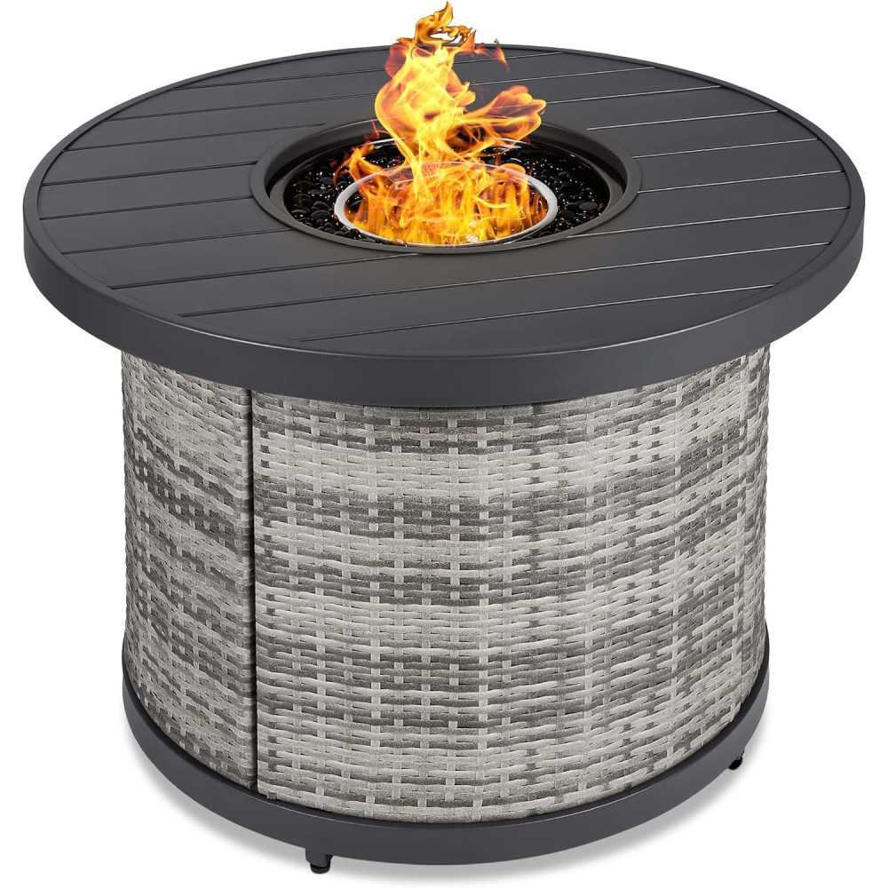 32-inch Wicker Patio Round Gas Fire Pit Table | TekChoice Electronics
