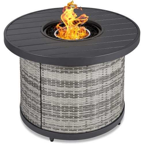32-inch Wicker Patio Round Gas Fire Pit Table | TekChoice Electronics