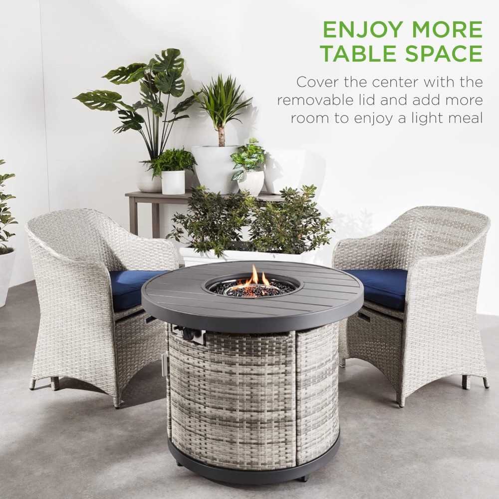 32-inch Wicker Patio Round Gas Fire Pit Table | TekChoice Electronics