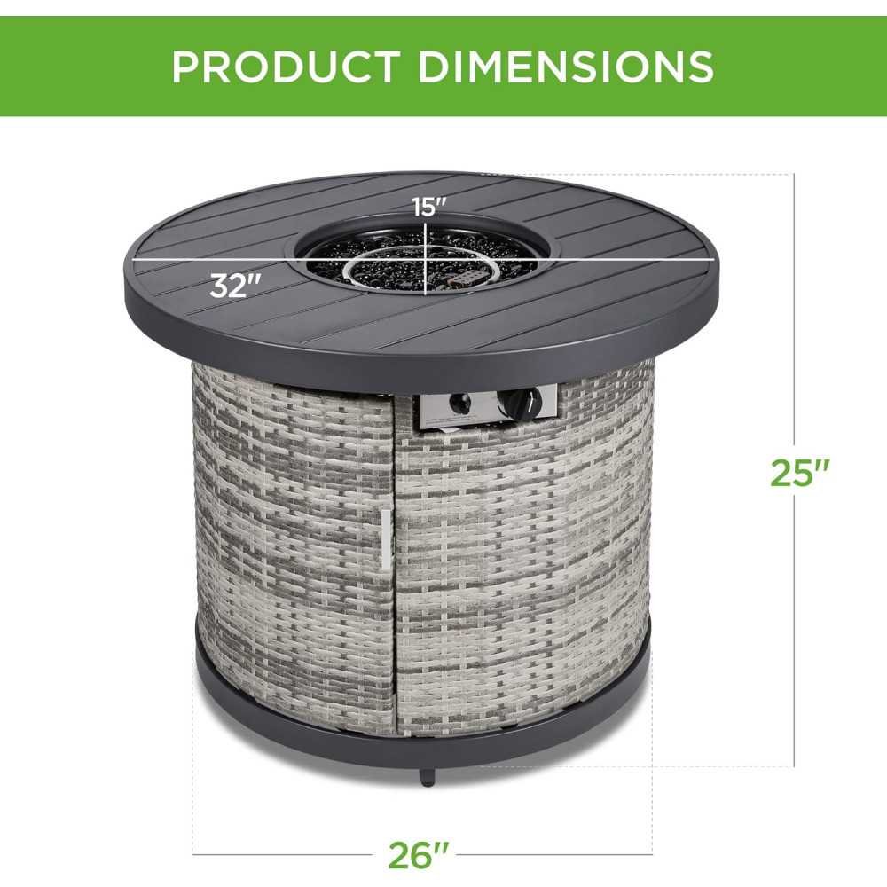 32-inch Wicker Patio Round Gas Fire Pit Table | TekChoice Electronics