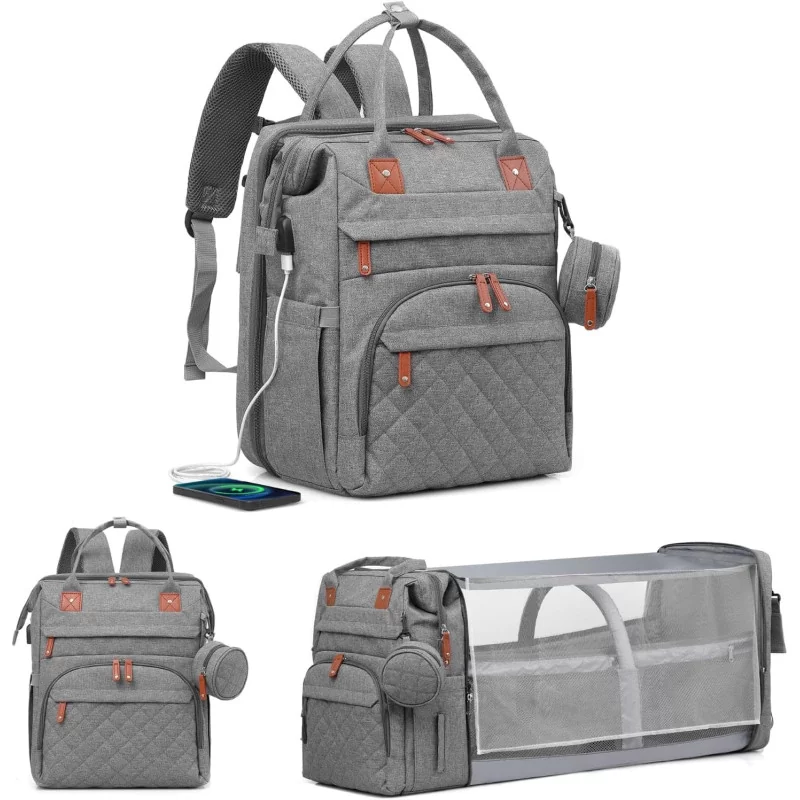 Diaper Bag Backpack w/ Changing Station, USB Charging Port