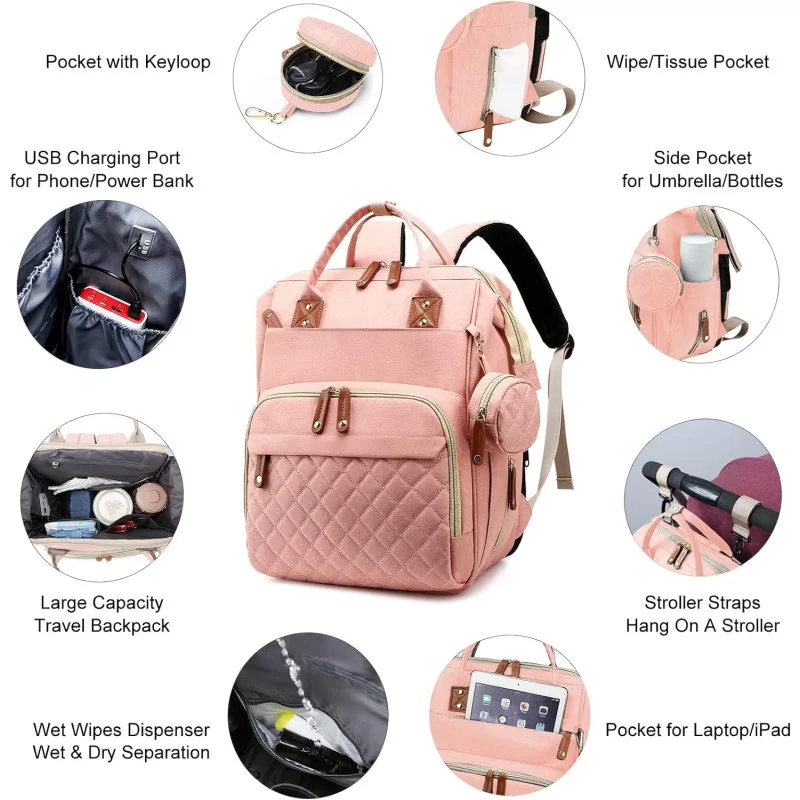 Baby Diaper Bag Backpack w/ Changing Station andUSB Charging Port