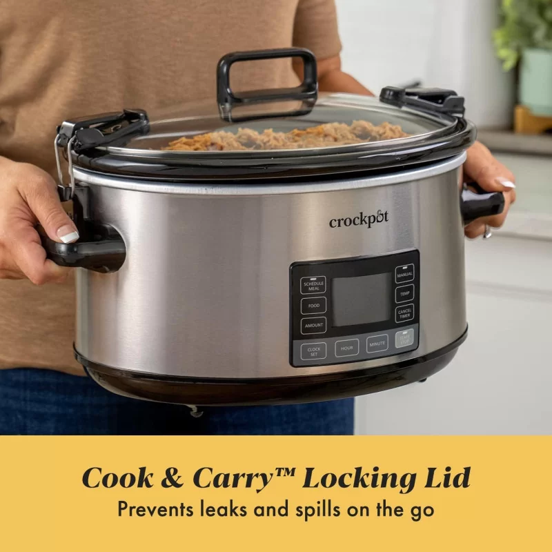 Crock-Pot 7 Quart Portable Programmable Slow Cooker w/ Timer and Locking Lid (Stainless Steel)