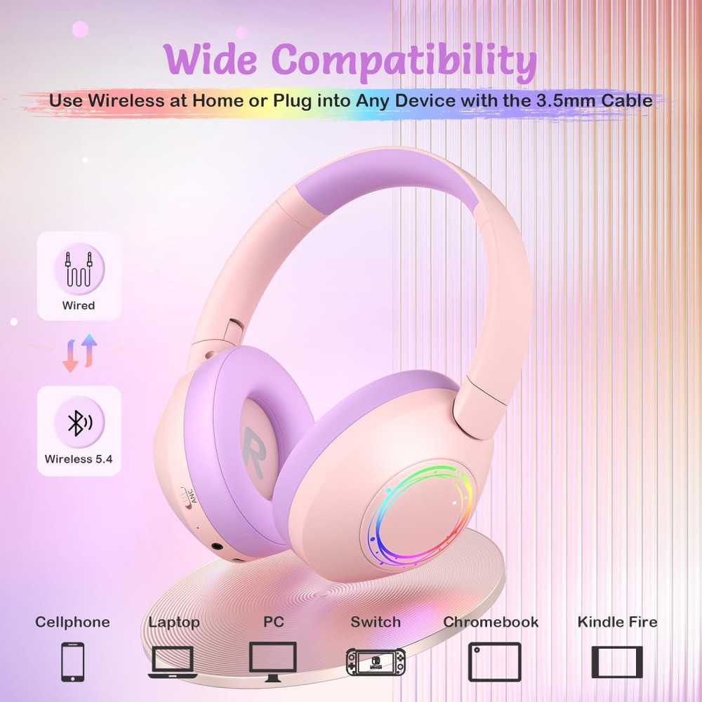 Vibrant RGB LED Noise Cancelling Headphones with 60H Playtime for Home, School, and Party Fun | TekChoice Electronics