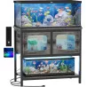 Metal Aquarium Stand w/ LED Light, Power Outlets, Cabinet and Accessories Storage