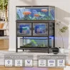 Metal Aquarium Stand w/ LED Light, Power Outlets, Cabinet and Accessories Storage
