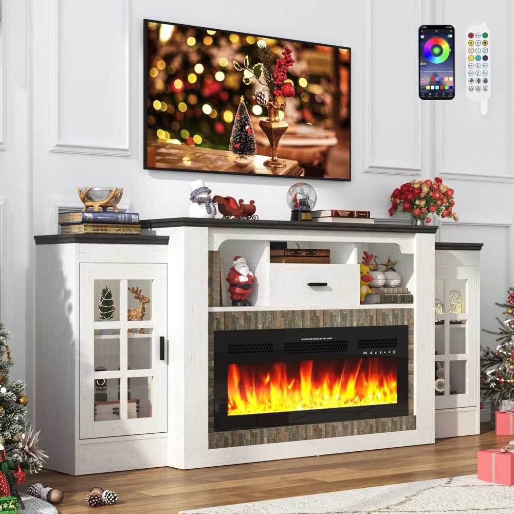75 Inch Electric Fireplace Mantel TV Stand and Remote Control Heater | TekChoice Electronics 75 Inch Electric Fireplace Mantel TV Stand and Remote Control Heater | TekChoice Electronics