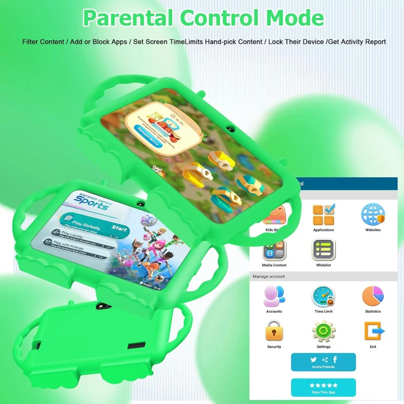 Android 11 7" Kids Tablet - w/ 3GB RAM + 32GB ROM, Bluetooth, WiFi, Parental Control, Dual Camera, GMS and Shockproof Case