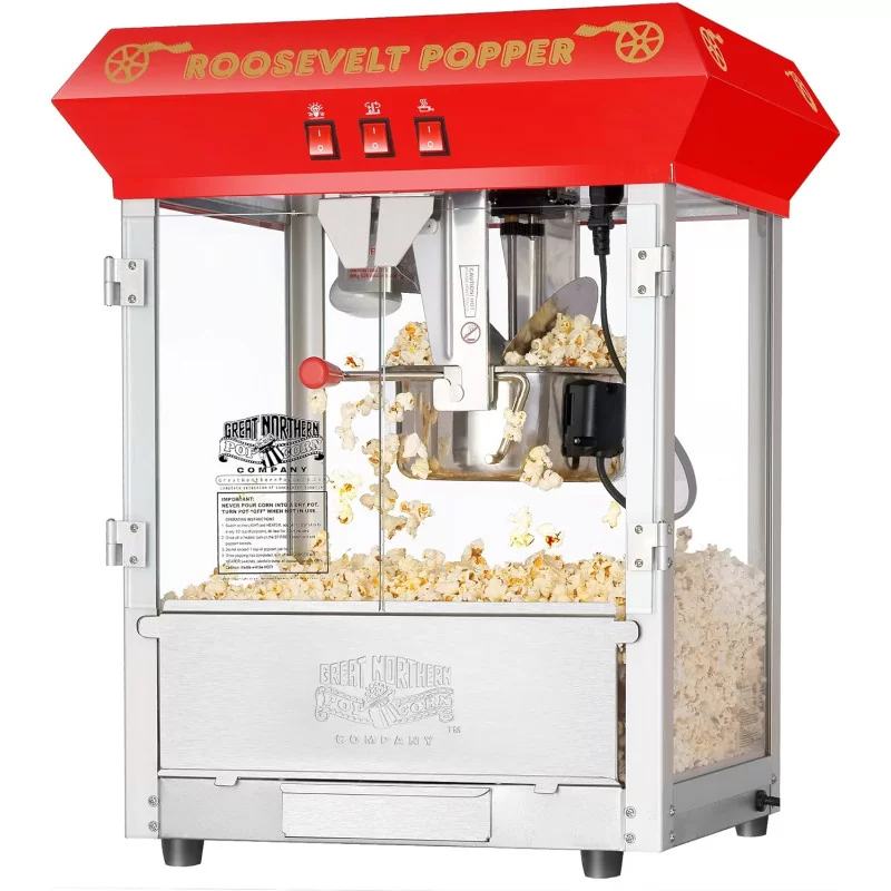 Great Northern Red Roosevelt Popcorn Popper Machine w/ 8-Ounce Kettle - Antique Style