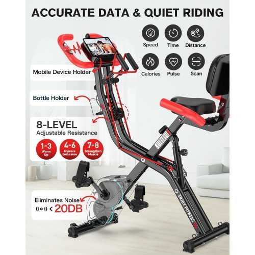 Foldable Exercise Bike w/ Adjustable Resistance and Comfort Features for Home Gym Workouts | TekChoice Electronics