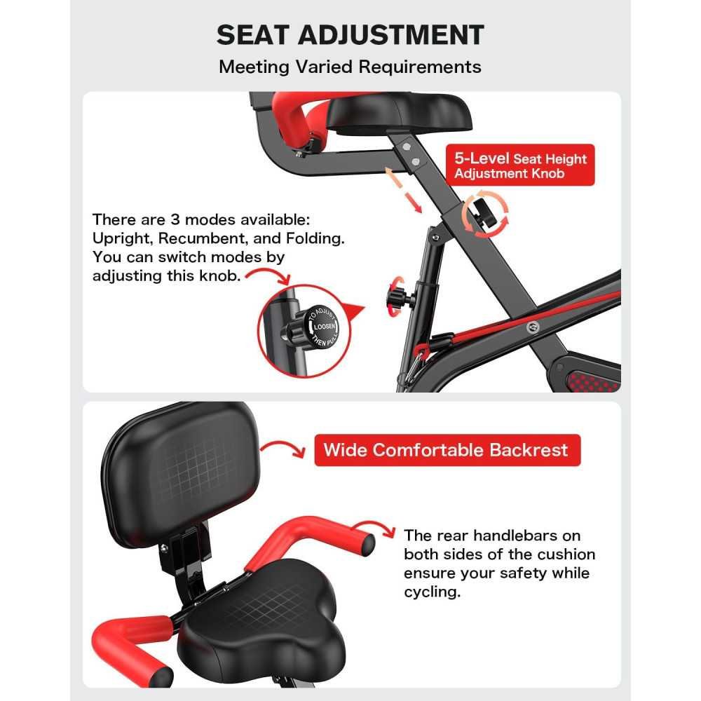 Foldable Exercise Bike w/ Adjustable Resistance and Comfort Features for Home Gym Workouts | TekChoice Electronics