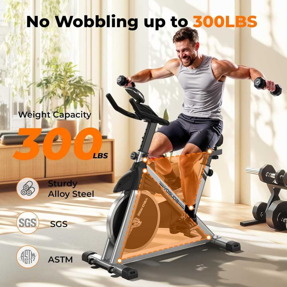 Indoor Stationary Cycle Bike w/ Tablet Mount and Cushioned Seat