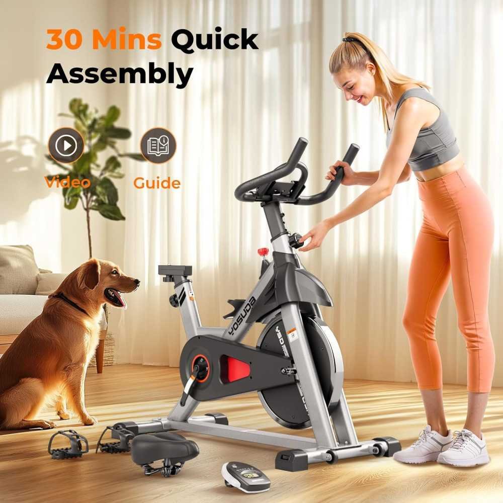 Indoor Stationary Cycle Bike w/ Tablet Mount and Cushioned Seat