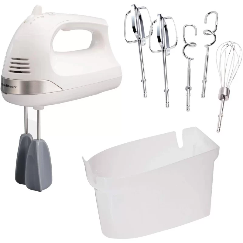 OVENTE Portable 5 Speed Electric Hand Mixer w/ Stainless Steel Whisk Beater Attachments and Snap Storage Case