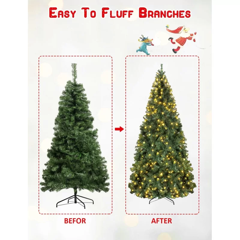 Pre-Lit Artificial Holiday Christmas Spruce Tree w/ Lights - Premium Hinged Tree with Metal Hinges and Foldable Base