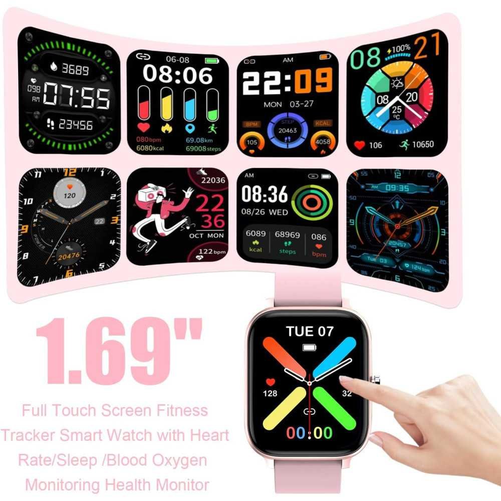 1.69” Full Touch Smart Watch for Men and Women, IP68 Waterproof with Heart Rate Monitor and Sleep Tracker