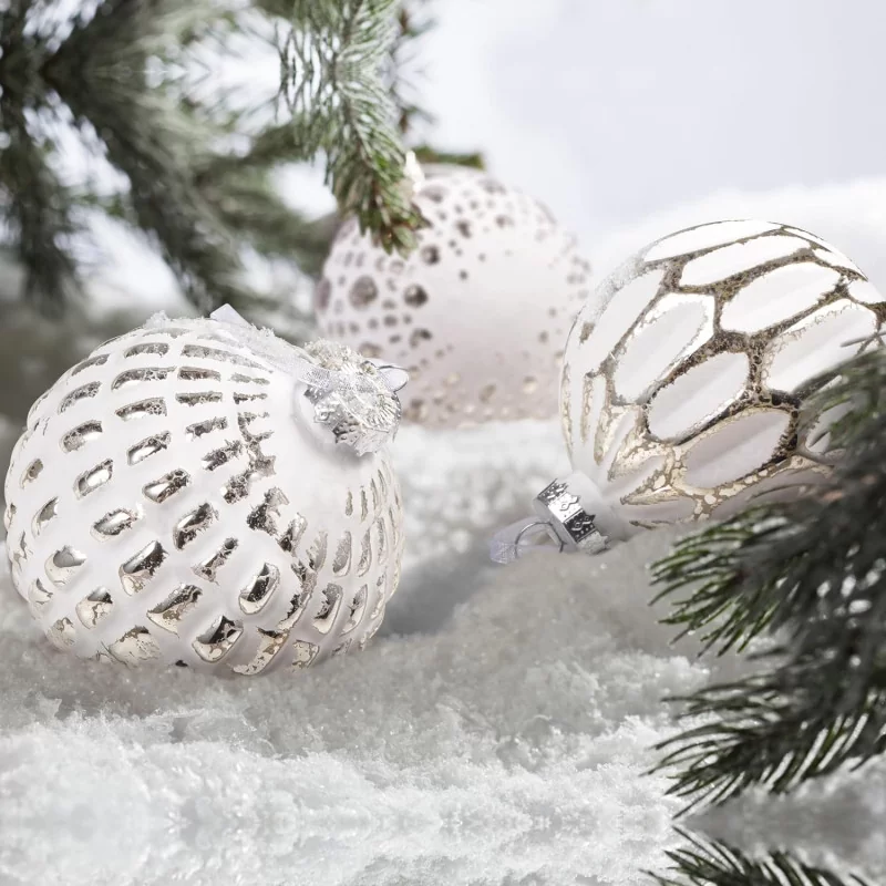 12ct Large Farmhouse Christmas Metal Glass Ball Ornaments